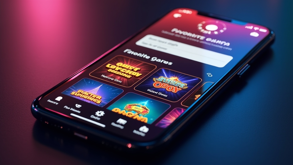 Interface de app de cassino no celular com atalhos e jogos