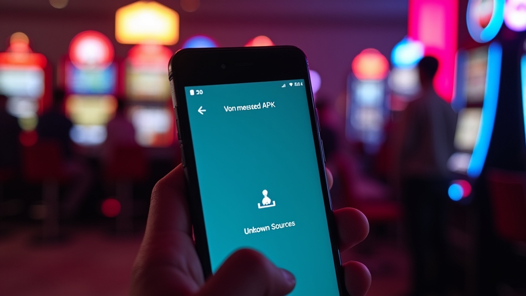 Telefone Android com instalação manual de APK em ambiente de cassino